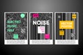 Vector noise posters set with noise background. Electro music festival invitation, glitch texture. Trendy covers