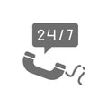 Non stop service, 24 7 help number grey icon.