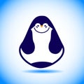 Vector Northern animal penguin on blue & white background.