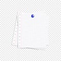 Vector notebook pages pinned by the button isoalted on gray background, lined paper, memo template, design element. Royalty Free Stock Photo