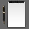 Vector notepad template on springs with a pen.