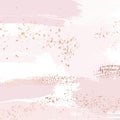 Vector Nude rose brush strokes with golden sparkles pattern, luxury outline decoration. Pastel pink delicate art