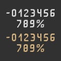 Vector numbers gold and white color with dark lines on grey field