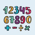 Alphabet numbers hand-drawn doodle sketch. Vector illustration of hand-drawn numbers