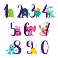 Vector numbers for happy birthday with cute cartoon monsters isolated on white background Royalty Free Stock Photo