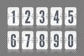 Vector numeric flip scoreboard set with reflection for white countdown timer or web page watch or calendar on gray