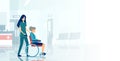Vector of a nurse assisting an elderly woman in a wheelchair