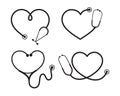 Vector nurse stethoscope silhouette Heart shaped stethoscope line frame Isolated on background