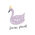 Vector nursery lettering doodle poster and postcard with swan princess in scandinavian style