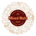 Vector nuts label, nut kernels and shells icons Royalty Free Stock Photo