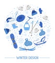 .Vector objects for active winter framed in circle