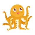 Vector Octopus Tentacle. Cartoon Yellow Octopus Vector. Funny Smiles Octopus Baby. Cute Marine Character.