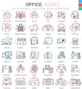 Vector Office color flat line outline icons for apps and web design.Office elements tools icons. Royalty Free Stock Photo