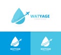 Vector of oil and airplane logo combination. Drop and travel symbol or icon. Unique flight water and aqua logotype Royalty Free Stock Photo