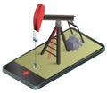 Vector oil extraction pump in mobile phone in isometric perspective.