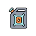 Vector oil gallon, gasoline canister, petrol jerrican flat color line icon.