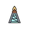 Vector oil rig, fuel platform, pumping station flat color line icon.