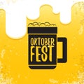 Vector oktoberfest hand drawn label on beer background.Vintage graphic octoberfest poster, flyer or banner design