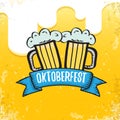 Vector oktoberfest hand drawn label on beer background.Vintage graphic octoberfest poster, flyer or banner design