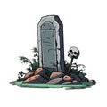 vector old cemetery, gravestone and headstone. RIP tombstone with skeleton vector illustration on white background Royalty Free Stock Photo