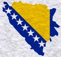 Vector old crumpled paper with watercolor painting of Bosnia and Herzegovina flag and map Royalty Free Stock Photo