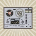 Vector old fashion tape recorder on retro background