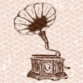 Vector old gramophone on a background. Royalty Free Stock Photo