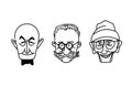 Vector old man face, senior, mature, different age generation. Adult people, diverse characters set. Elderly person