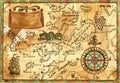 Vector old pirate map with winds rose, sailboat, sea monster and banner Royalty Free Stock Photo