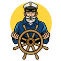 Old sailor captain hold the ship steering wheel Royalty Free Stock Photo