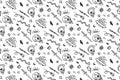 Black and white vector old school tattoos pattern on white background, doodle illustration