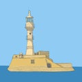 Vector. Old stone lighthouse in Chania.