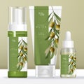 Vector Olive Oil Beauty Packaging Set with Transparent Foam Bottle