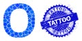 Vector Omicron Greek Symbol Collage of Dots and Grunge Tattoo Stamp