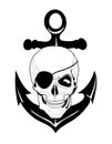 Vector, one-eyed skull and anchor pirate, pirates black and white sketch for tattoo