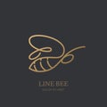 Vector one line logo icon or emblem with golden honeybee.