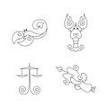 Vector One line zodiac symbols set - Libra, Scorpio, Cancer