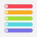 Vector One Two Three Four Five steps, progress or ranking banners with colorful tags.