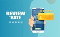 Vector of an online application on mobile phone to rate and review customer service Royalty Free Stock Photo