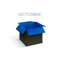 Vector Open Black and Blue Box, 3D Object with Shadow Isolated on White Background, Design Element. Royalty Free Stock Photo