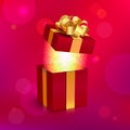 Vector Open Gift Box with Gold Ribbon and Bow. Royalty Free Stock Photo