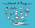 Vector : Open hand with things connect each other and internet o