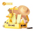 Vector open suitcase packed with travel accessories Royalty Free Stock Photo
