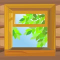 Vector Open wooden window farmhouse