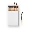 Vector Opened Blank Box Of Brown Matches with Burned Match Top View on Background