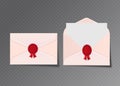 Vector opened and closed white envelopes. Isolated on transparent background mockup template, advertisement, invitation cards or Royalty Free Stock Photo