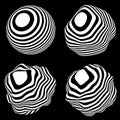 Vector optical illusion. Abstract curve sphere whith black and white lines Royalty Free Stock Photo