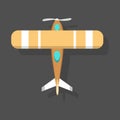 Vector orange airplane illustration top view and aircraft transportation design journey speed plane.