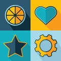 Vector orange heart star gear icons