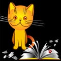 Vector Orange kitten bully broke a book Royalty Free Stock Photo